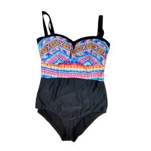 Torrid geometric print tie dye and black one piece bathing suit sz 0 -like new!